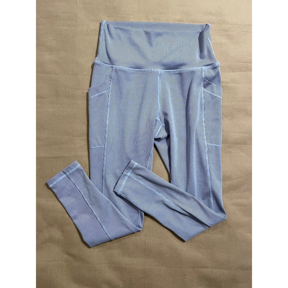 prAna Women's Becksa 7/8 Legging Size M Morning Glory Heather Pockets Ribbed